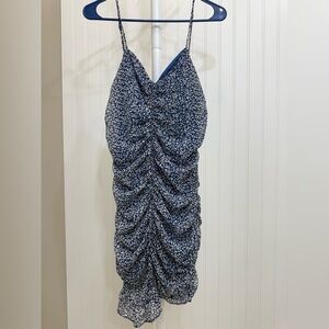 Lulu's Navy Floral Ruched Mini Dress